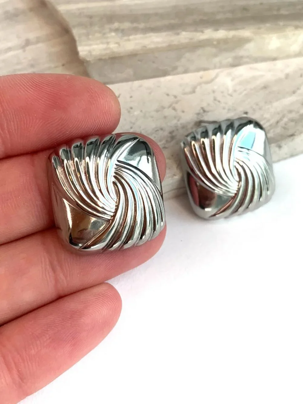 NEW~ Anthropologie Silver Swirl Square Post Earrings